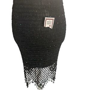 Espace Orient Black Embellishment Women's Crochet Bohemian Midi Skirt Sz S New